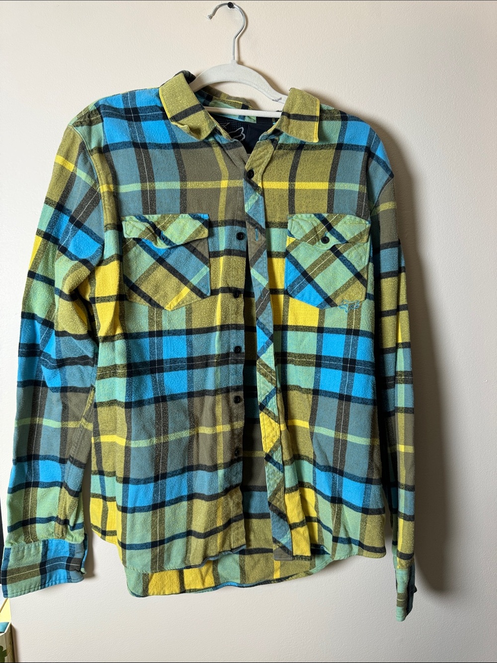 Fox Men's Plaid Button-Down Shirt - Blue, Yellow & Green